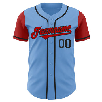 Custom Light Blue Red-Black Authentic Two Tone Baseball Jersey