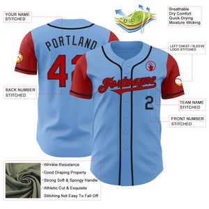 Custom Light Blue Red-Black Authentic Two Tone Baseball Jersey