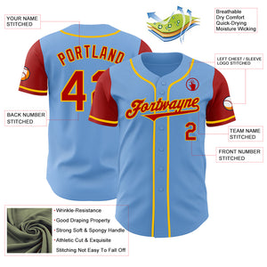 Custom Light Blue Red-Yellow Authentic Two Tone Baseball Jersey