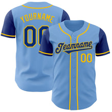 Load image into Gallery viewer, Custom Light Blue Royal-Yellow Authentic Two Tone Baseball Jersey
