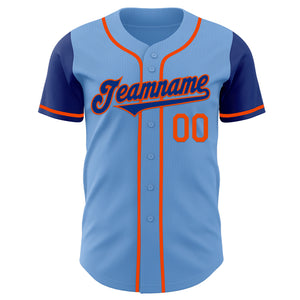 Custom Light Blue Royal-Orange Authentic Two Tone Baseball Jersey