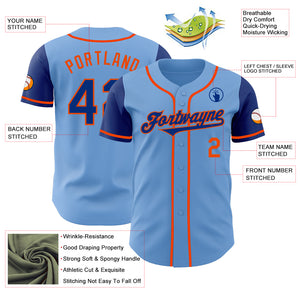 Custom Light Blue Royal-Orange Authentic Two Tone Baseball Jersey