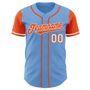 Custom Light Blue Orange-White Authentic Two Tone Baseball Jersey