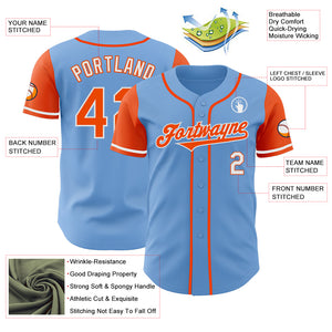 Custom Light Blue Orange-White Authentic Two Tone Baseball Jersey