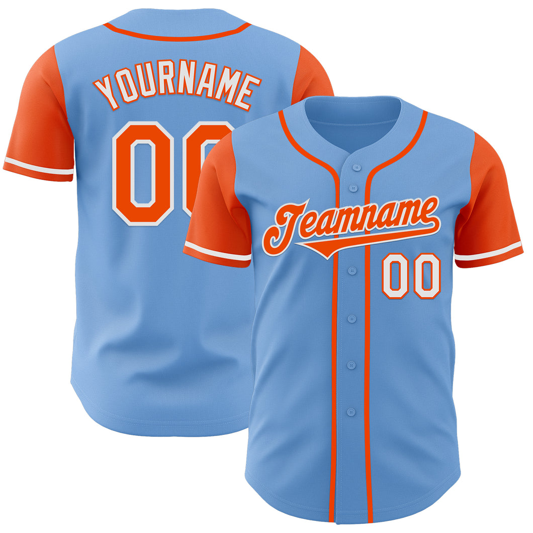 Custom Light Blue Orange-White Authentic Two Tone Baseball Jersey