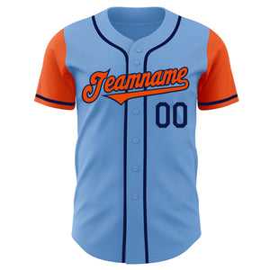 Custom Light Blue Orange-Navy Authentic Two Tone Baseball Jersey