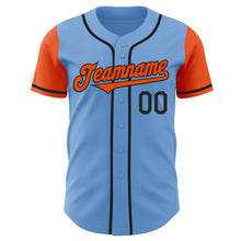 Load image into Gallery viewer, Custom Light Blue Orange-Black Authentic Two Tone Baseball Jersey
