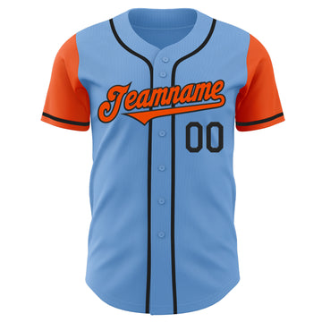 Custom Light Blue Orange-Black Authentic Two Tone Baseball Jersey