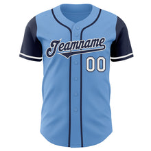 Load image into Gallery viewer, Custom Light Blue Navy-White Authentic Two Tone Baseball Jersey
