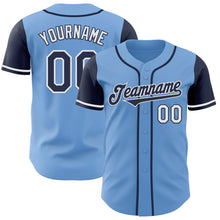 Load image into Gallery viewer, Custom Light Blue Navy-White Authentic Two Tone Baseball Jersey
