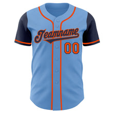 Load image into Gallery viewer, Custom Light Blue Navy-Orange Authentic Two Tone Baseball Jersey
