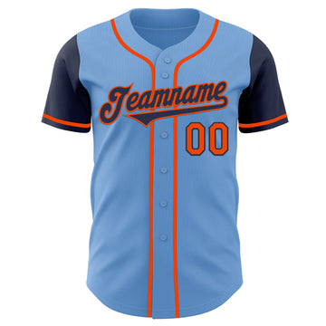 Custom Light Blue Navy-Orange Authentic Two Tone Baseball Jersey