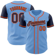 Load image into Gallery viewer, Custom Light Blue Navy-Orange Authentic Two Tone Baseball Jersey
