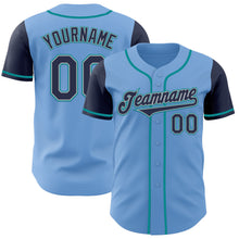 Load image into Gallery viewer, Custom Light Blue Navy Gray-Teal Authentic Two Tone Baseball Jersey
