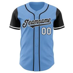 Custom Light Blue Black-White Authentic Two Tone Baseball Jersey