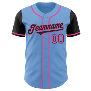 Custom Light Blue Black-Pink Authentic Two Tone Baseball Jersey