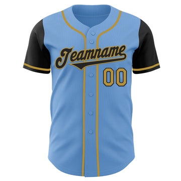 Custom Light Blue Black-Old Gold Authentic Two Tone Baseball Jersey