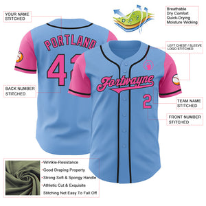 Custom Light Blue Pink-Black Authentic Two Tone Baseball Jersey