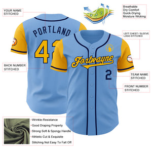 Custom Light Blue Gold-Navy Authentic Two Tone Baseball Jersey