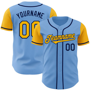 Custom Light Blue Gold-Navy Authentic Two Tone Baseball Jersey