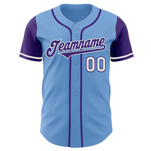 Custom Light Blue Purple-White Authentic Two Tone Baseball Jersey