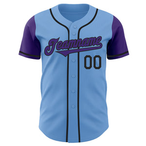 Custom Light Blue Purple-Black Authentic Two Tone Baseball Jersey