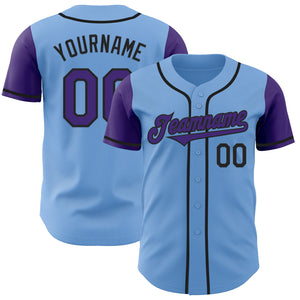 Custom Light Blue Purple-Black Authentic Two Tone Baseball Jersey