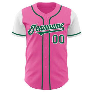 Custom Pink Kelly Green-White Authentic Two Tone Baseball Jersey