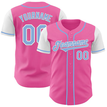 Custom Pink Light Blue-White Authentic Two Tone Baseball Jersey