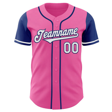 Custom Pink White-Royal Authentic Two Tone Baseball Jersey