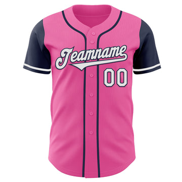 Custom Pink White-Navy Authentic Two Tone Baseball Jersey