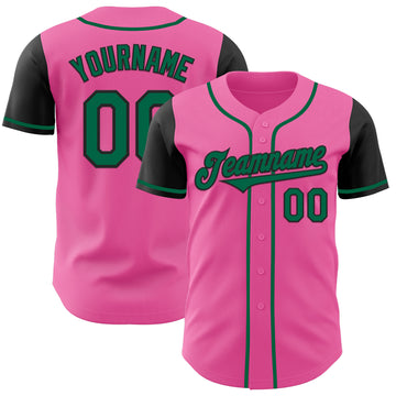 Custom Pink Kelly Green-Black Authentic Two Tone Baseball Jersey