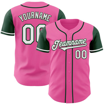 Custom Pink White-Green Authentic Two Tone Baseball Jersey