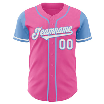 Custom Pink White-Light Blue Authentic Two Tone Baseball Jersey