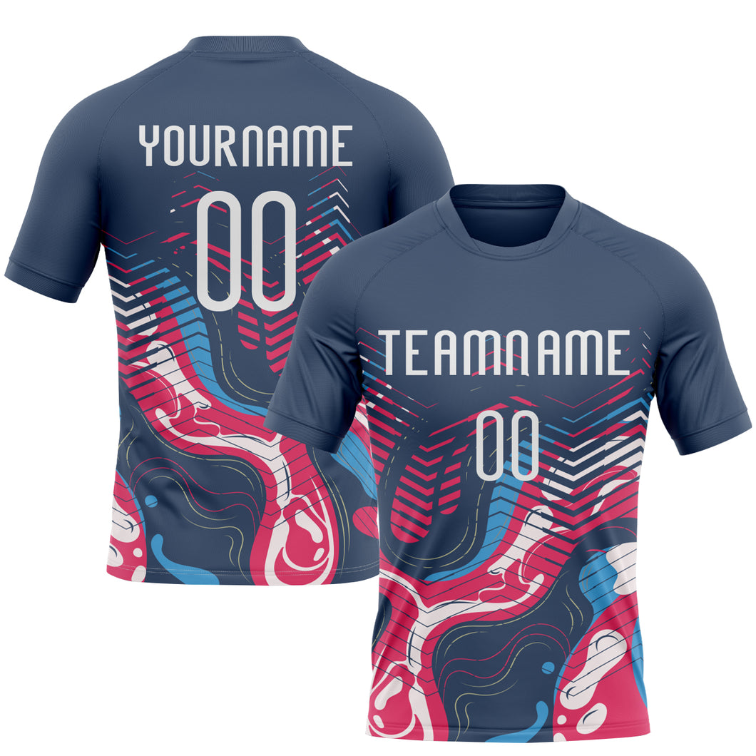 Custom Navy White Fluid Sublimation Volleyball Uniform Jersey