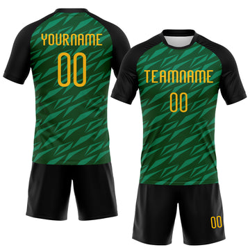 Custom Green Gold-Black Geometric Shape Sublimation Volleyball Uniform Jersey