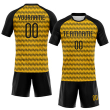 Load image into Gallery viewer, Custom Gold Black Geometric Shape Sublimation Volleyball Uniform Jersey
