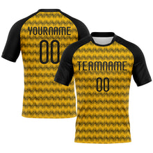 Load image into Gallery viewer, Custom Gold Black Geometric Shape Sublimation Volleyball Uniform Jersey
