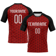 Load image into Gallery viewer, Custom Red White-Black Geometric Shape Sublimation Volleyball Uniform Jersey
