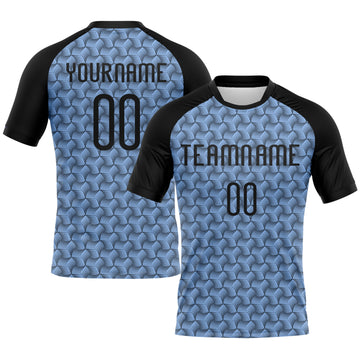 Custom Light Blue Black-White Geometric Shape Sublimation Volleyball Uniform Jersey