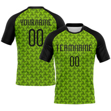 Load image into Gallery viewer, Custom Neon Green Black Geometric Shape Sublimation Volleyball Uniform Jersey
