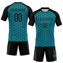 Load image into Gallery viewer, Custom Teal Black Geometric Shape Sublimation Volleyball Uniform Jersey
