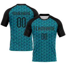 Load image into Gallery viewer, Custom Teal Black Geometric Shape Sublimation Volleyball Uniform Jersey
