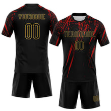 Load image into Gallery viewer, Custom Black Red-Old Gold Splash Sublimation Volleyball Uniform Jersey
