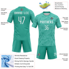 Laden Sie das Bild in den Galerie-Viewer, Custom Aqua White Lines Sublimation Volleyball Uniform Jersey
