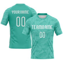 Load image into Gallery viewer, Custom Aqua White Lines Sublimation Volleyball Uniform Jersey
