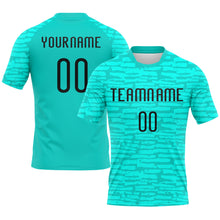 Laden Sie das Bild in den Galerie-Viewer, Custom Aqua Black Abstract Fragment Art Sublimation Volleyball Uniform Jersey
