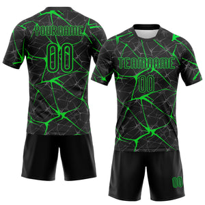 Custom Black Neon Green Abstract Network Sublimation Volleyball Uniform Jersey