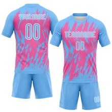 Laden Sie das Bild in den Galerie-Viewer, Custom Powder Blue Pink-White Splash Sublimation Volleyball Uniform Jersey
