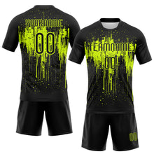 Load image into Gallery viewer, Custom Black Neon Green Dripping Splatter Art Sublimation Volleyball Uniform Jersey
